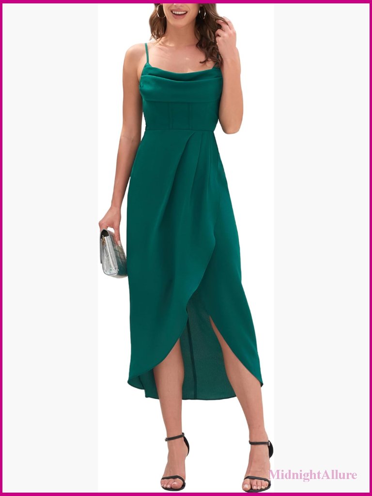 High Low Midi Formal Dress Square Neck Smocked Back Wedding Guest